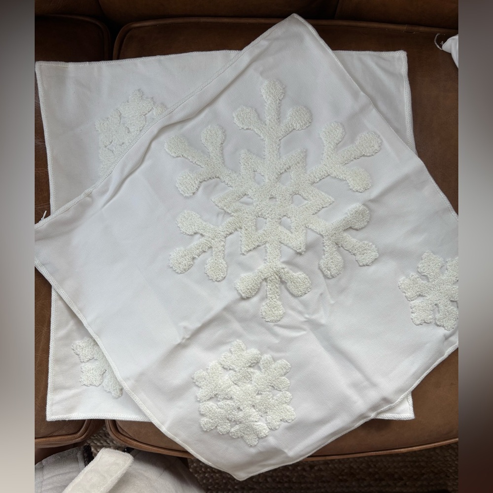 White Snowflake Embroidered Pillow Covers